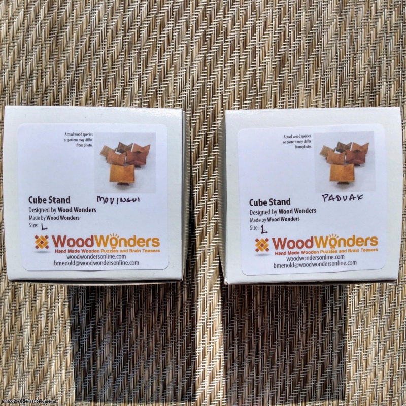 Two large display stands (padauk and movingui) by WoodWonders