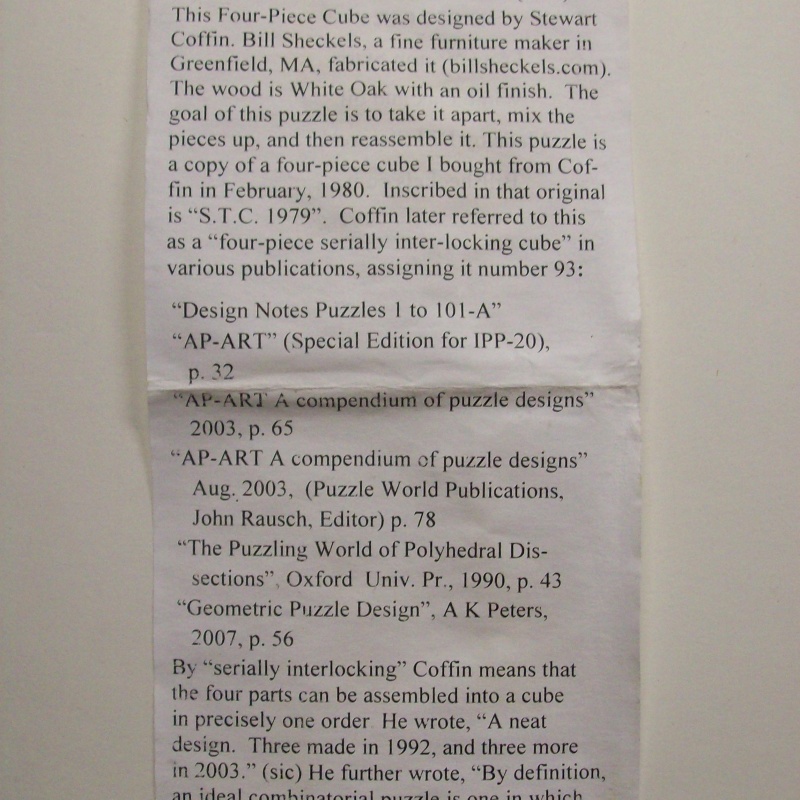 Coffin's Four-piece Cube (Exchange Puzzle IPP 37)