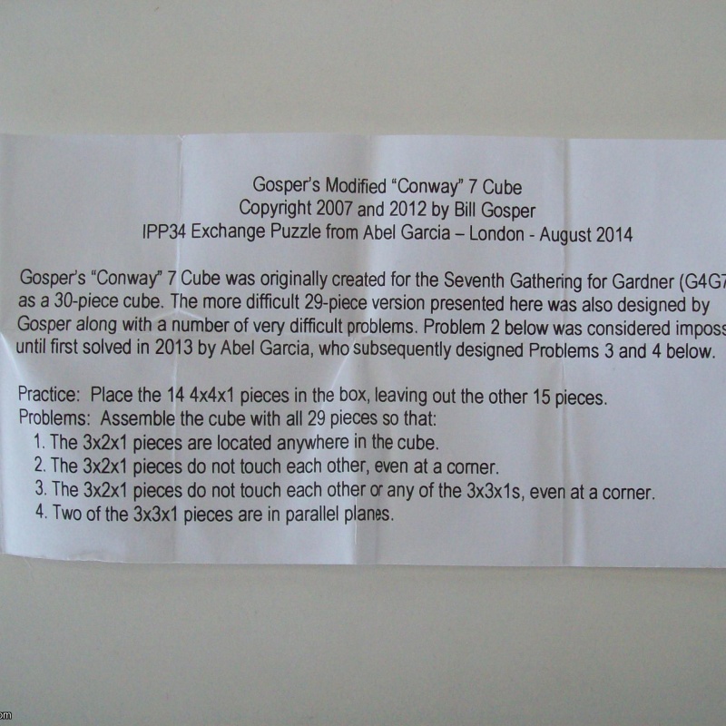 Gosper's Modified "Conway" 7 Cube (Exchange Puzzle IPP 34)