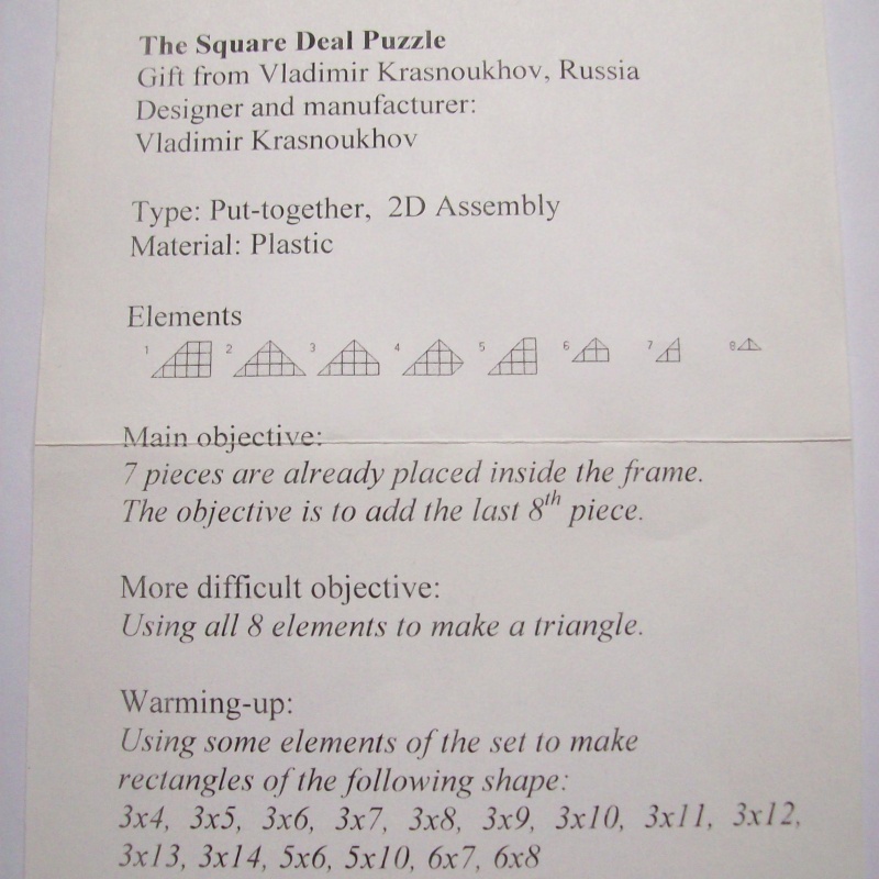 The Square Deal (Exchange Puzzle IPP 31)