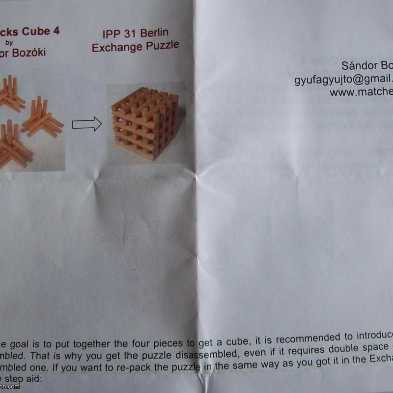 Grid Sticks Cube (Exchange Puzzle IPP 31)