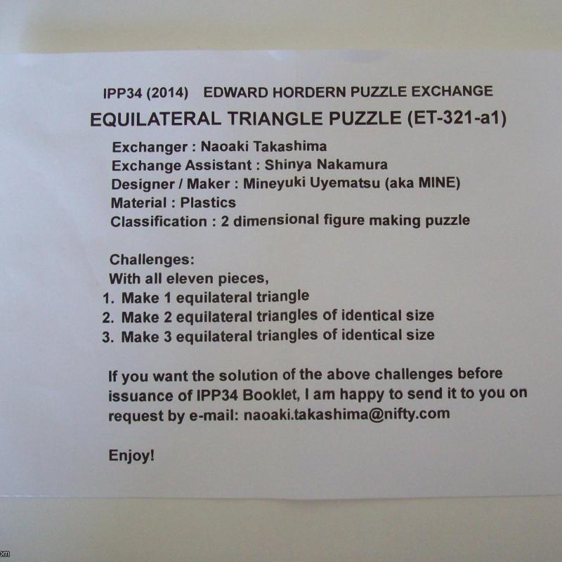 Equilateral Triangle Puzzle ET-321 (Exchange Puzzle IPP 34)