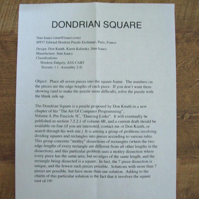 Dondrian Square (Exchange Puzzle IPP 37)
