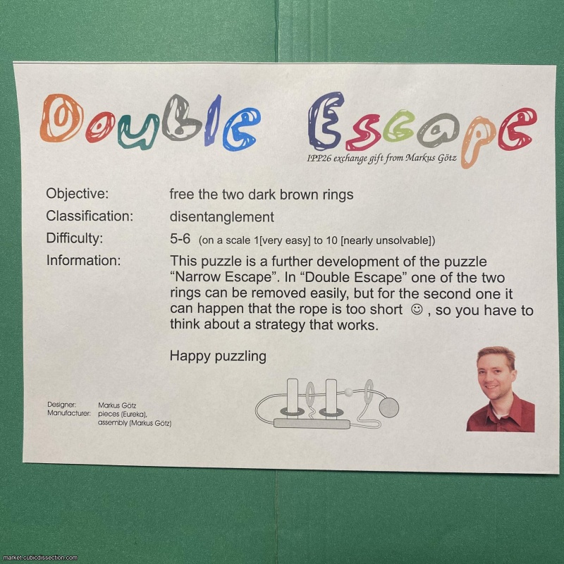 Double-Escape, IPP26 Exchange Puzzle by the late Dr. Markus Götz
