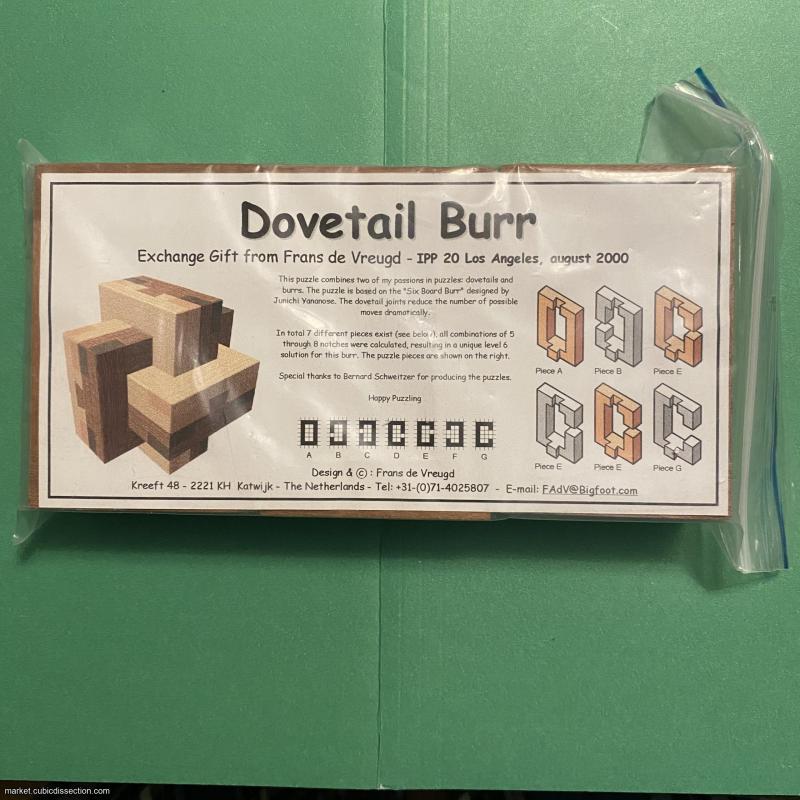Dovetail Burr --- THE ORIGINAL --- IPP20 (2000) exchange puzzle by Frans deVreugd