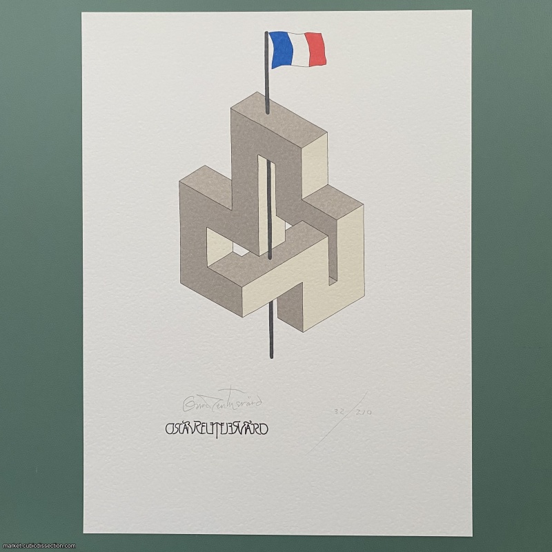 Oscar Reutersvärd Signed Lithograph, "Impossible Figure: France"