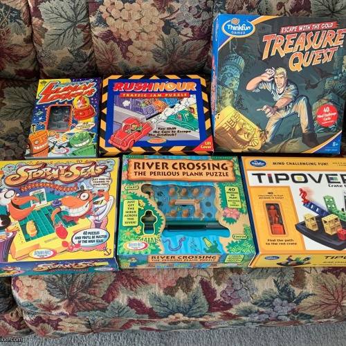 Tipover, Lunar Lockout, River Crossing, Stormy Seas, Treasure Quest, Rush Hour