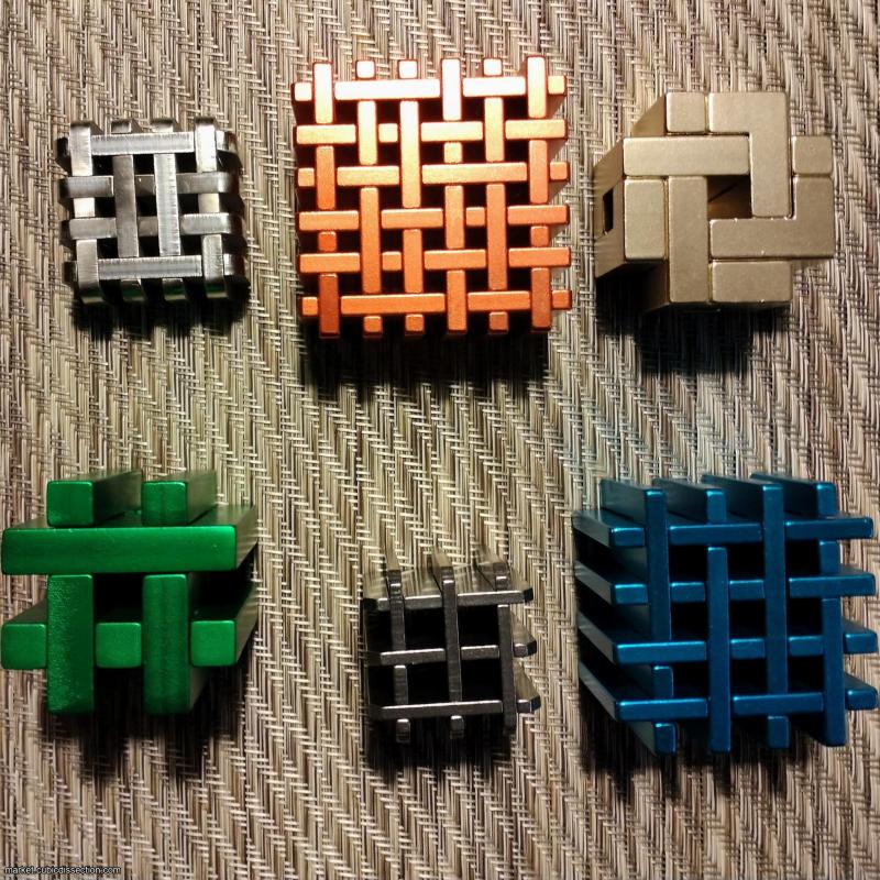 Lot of 6 metal lattice board burr puzzles