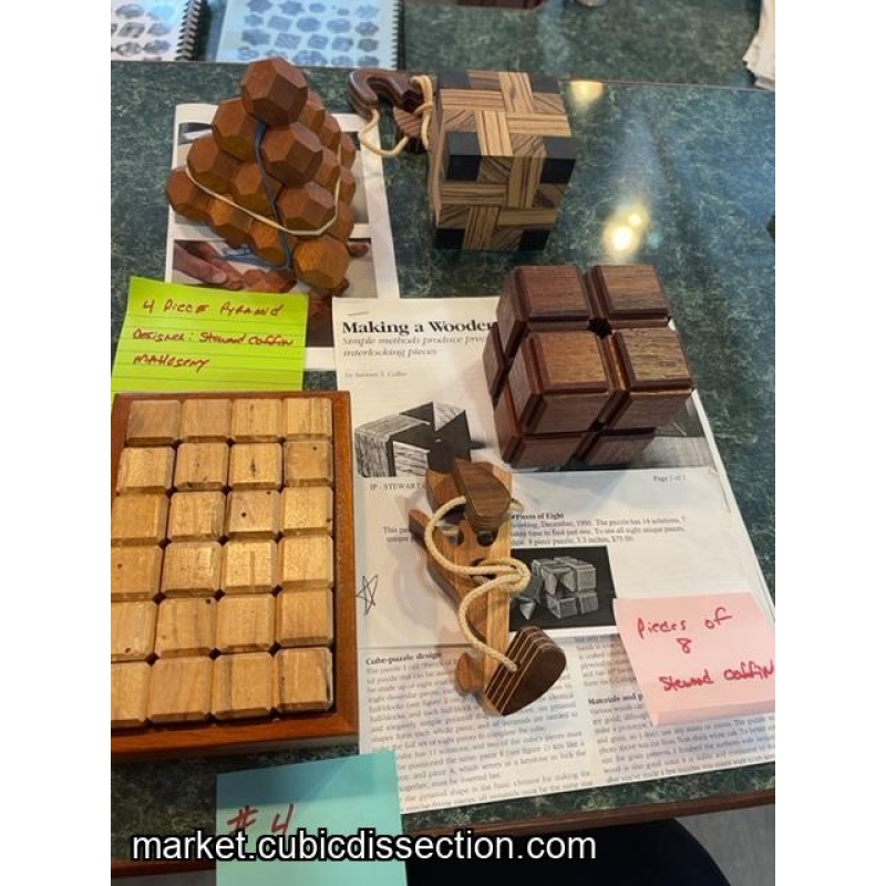 Group 4 Pieces of 8 Convolution 4 piece Pyramid Box Puzzle Rope Puzzle
