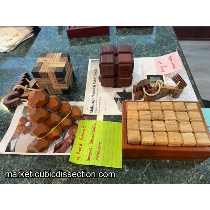 Group 4 Pieces of 8 Convolution 4 piece Pyramid Box Puzzle Rope Puzzle