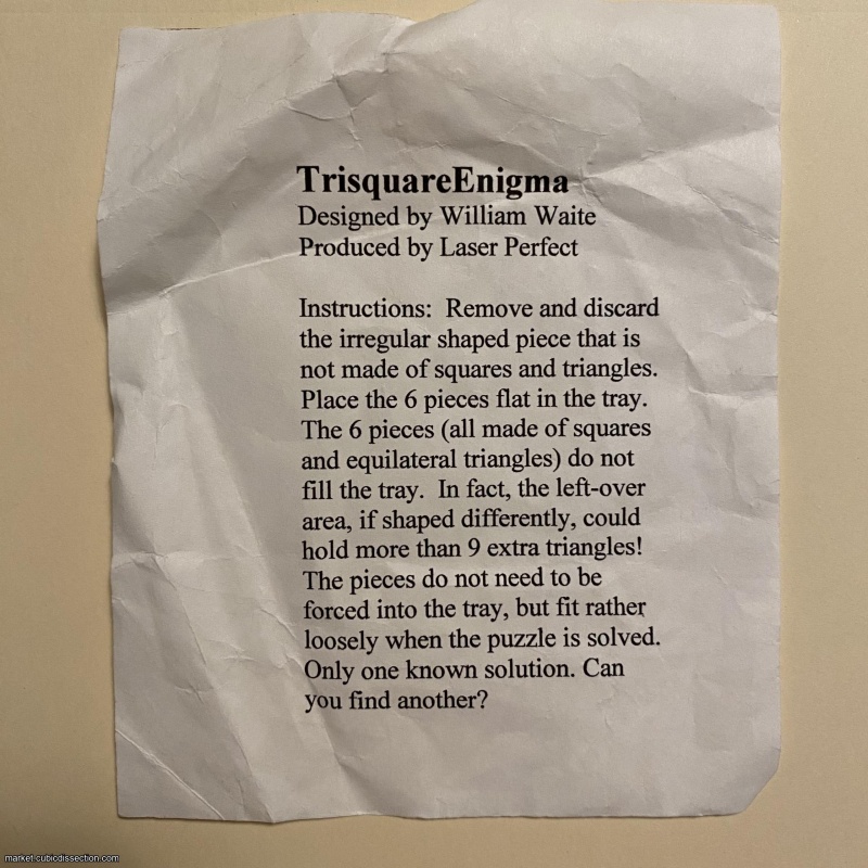 TrisquareEnigma by William Waite, IPP23 Exchange Puzzle (Chicago, 2003)