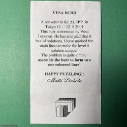 Vesa Burr, IPP21 (2001) exchange puzzle designed by Vesa Timonen