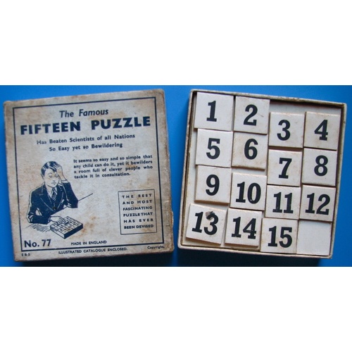 Famous Fifteen Puzzle, vintage sliding block puzzle
