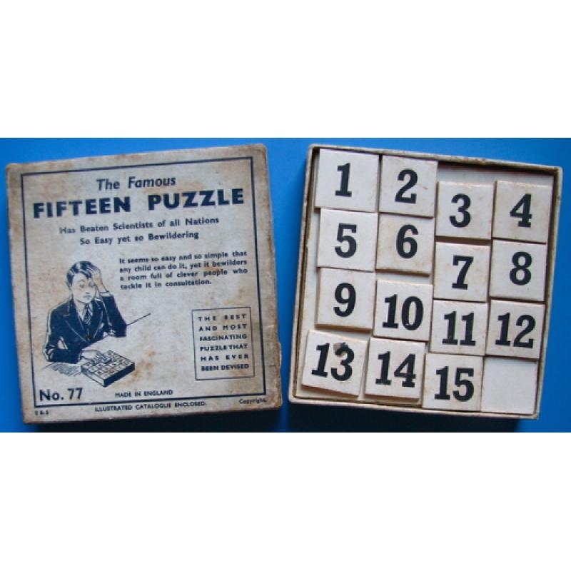 Famous Fifteen Puzzle, vintage sliding block puzzle