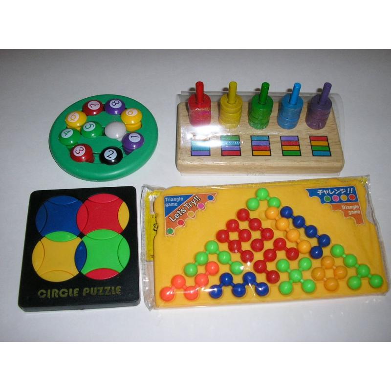 Four puzzles; Hoops, Circle Puzzle, Triangle Game, and other