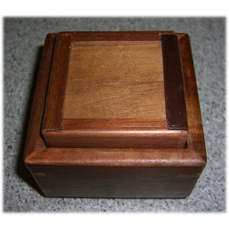 Square Walnut Trick Puzzle Box designed by Kamei