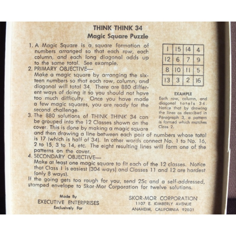 Think Think 34 Magic Square Puzzle