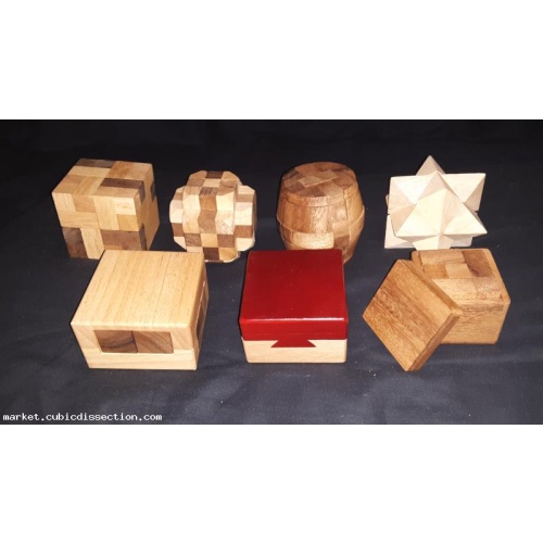 Lot of 7 wooden mechanical puzzles